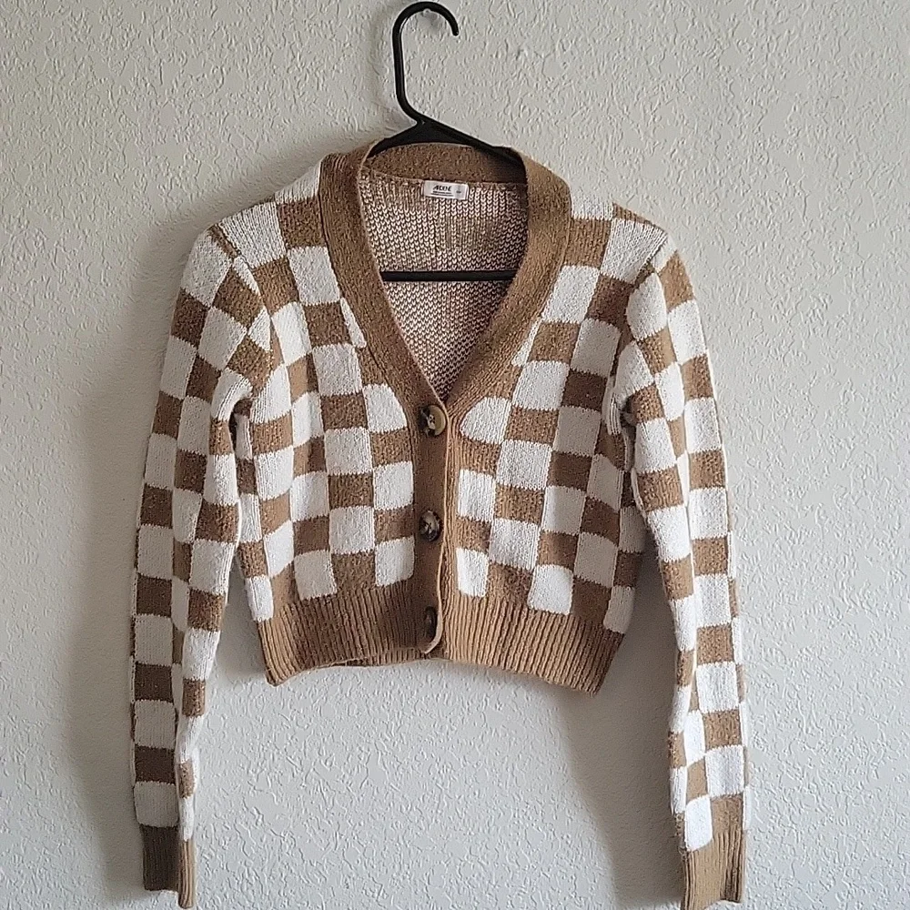 Ardene Brown and White Checkered Cardigan - Picture 2 of 5